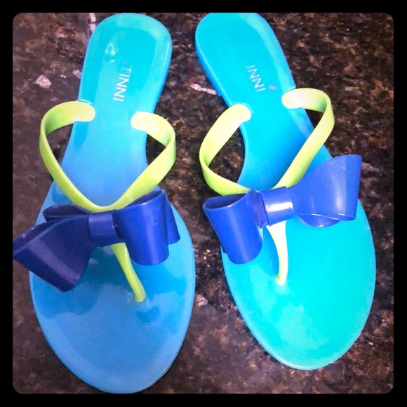 FUN blue navy jelly beach sandal flip flop size 7 - Picture 4 of 6